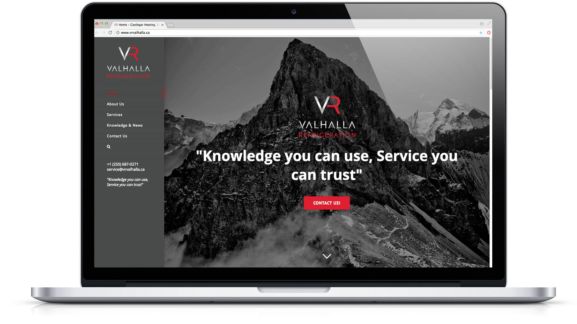 Valhalla Refrigeration in Castlegar BC, the West Kootenays was provided with a mobile responsive WordPress website