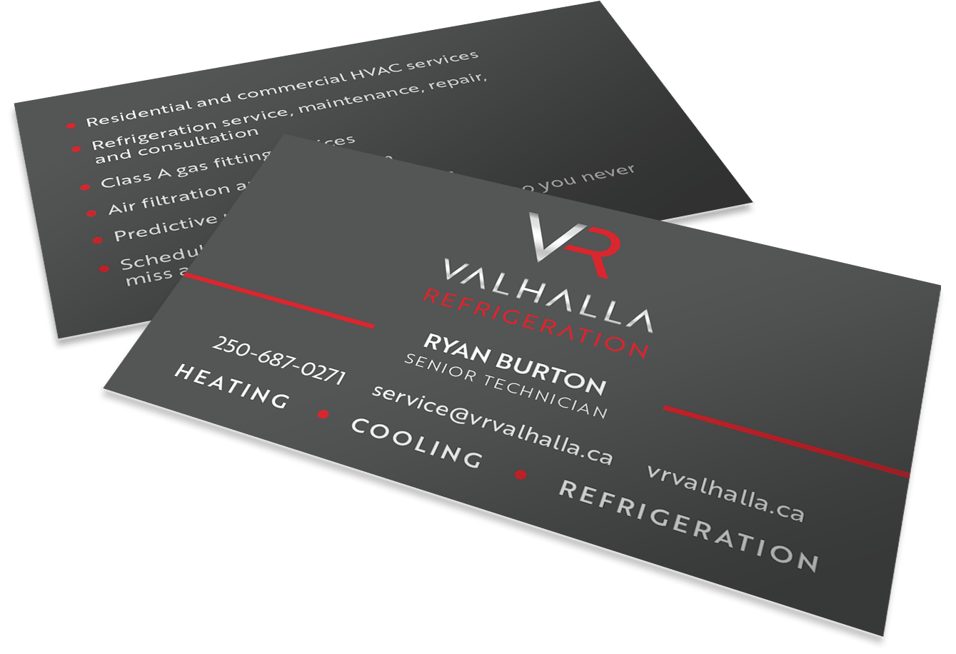 Valhalla Refrigeration in Castlegar BC, the West Kootenays, business card design and printing
