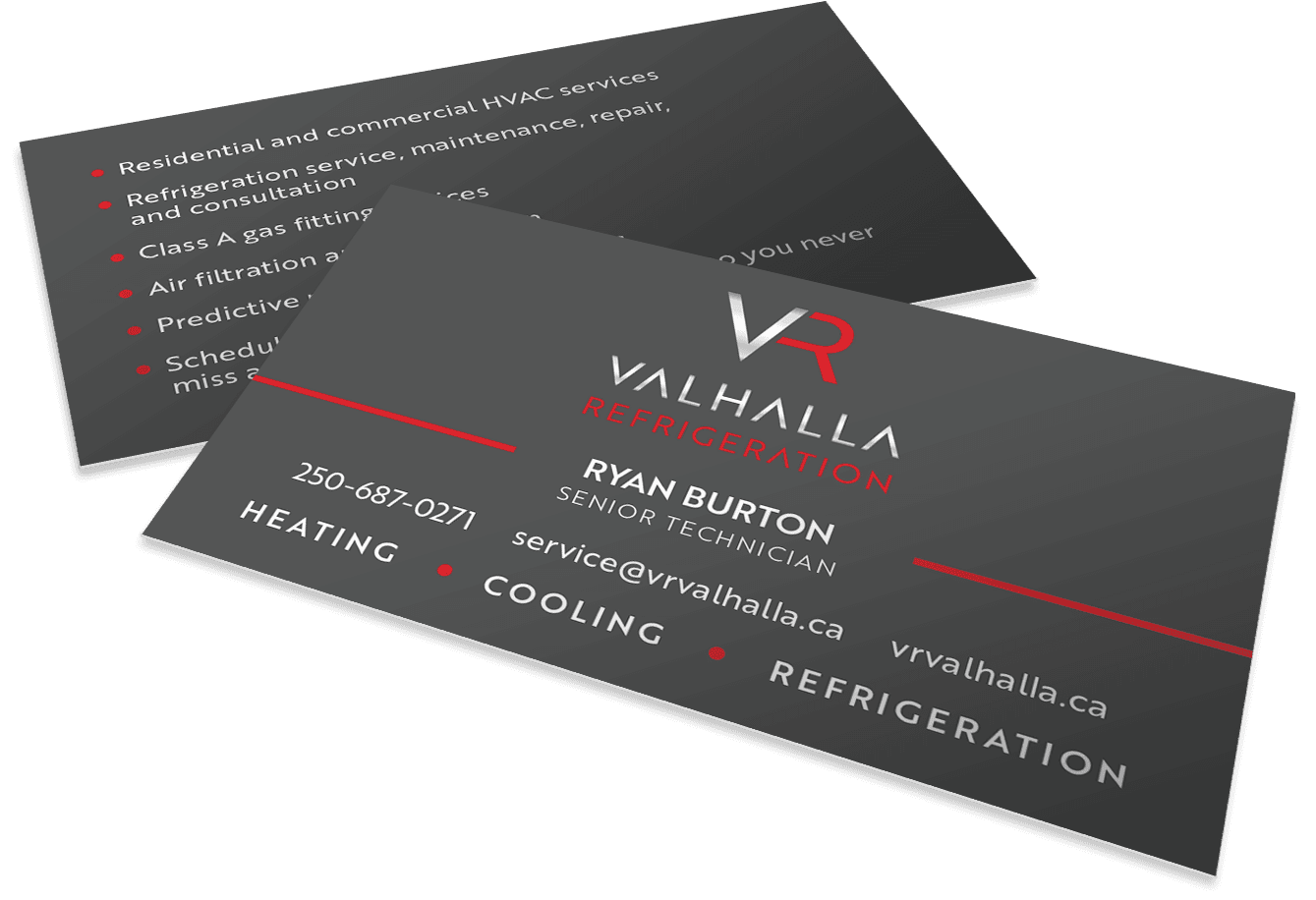 Valhalla Refrigeration in Castlegar BC, the West Kootenays, business card design and printing