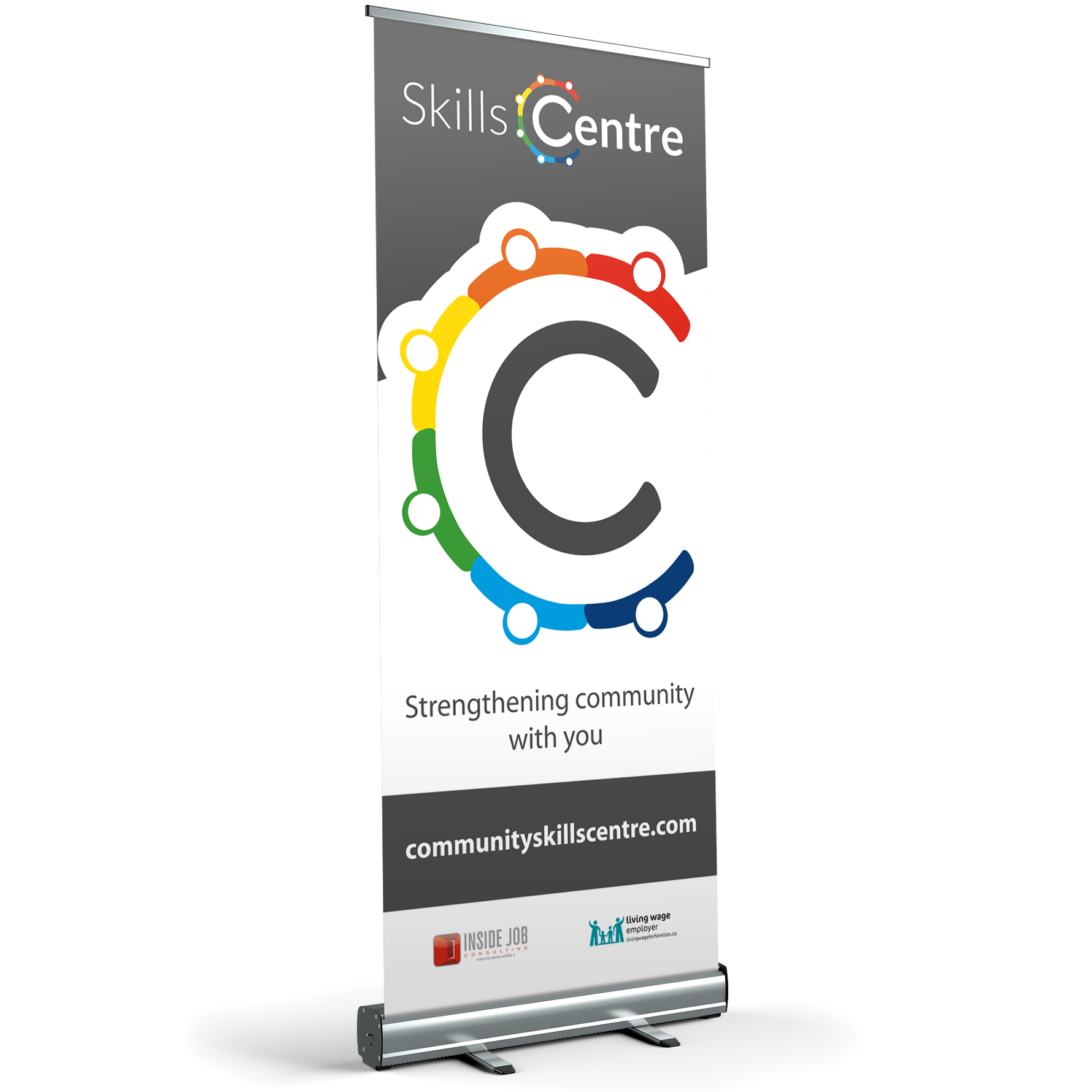 The Community Skills Centre in Trail BC, the West Kootenays, roll-up banner design and printing