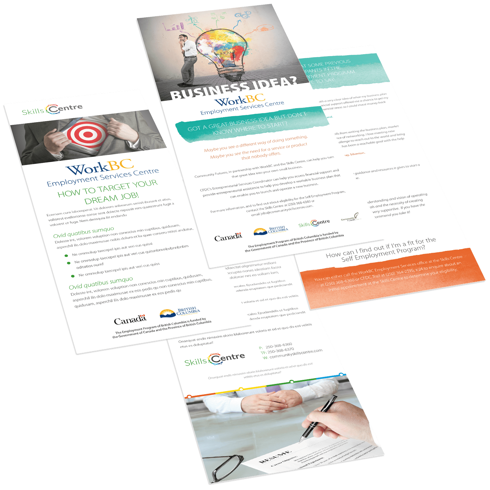 Rack cards design and printing in Trail BC, the West Kootenays for The Community Skills Centre