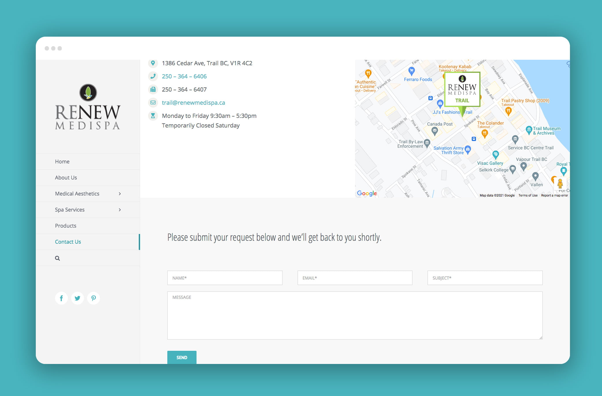 Responsive web design for Renew Medispa In Trail BC