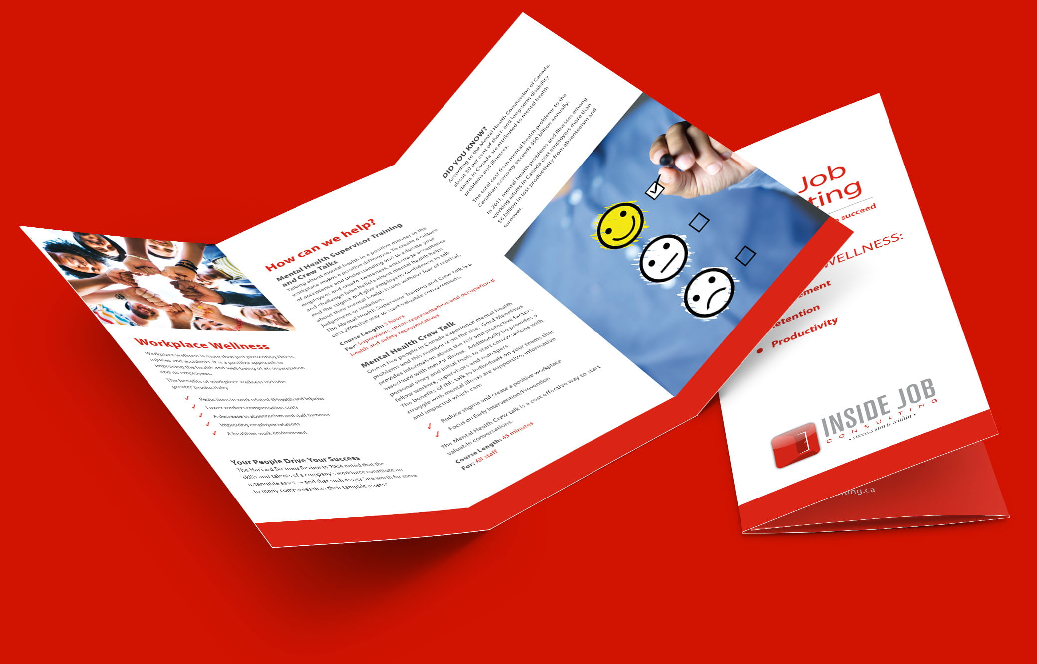 Printed tri-fold brochure designed for Inside Job Consulting in Trail BC Trail BC printed tri-fold brochure for Inside Job Consulting